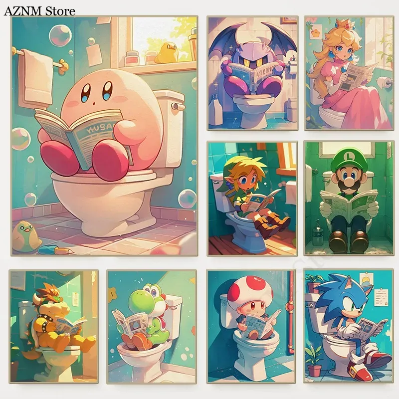 Home Bathroom Pictures - Póster de videojuego de dibujos animados