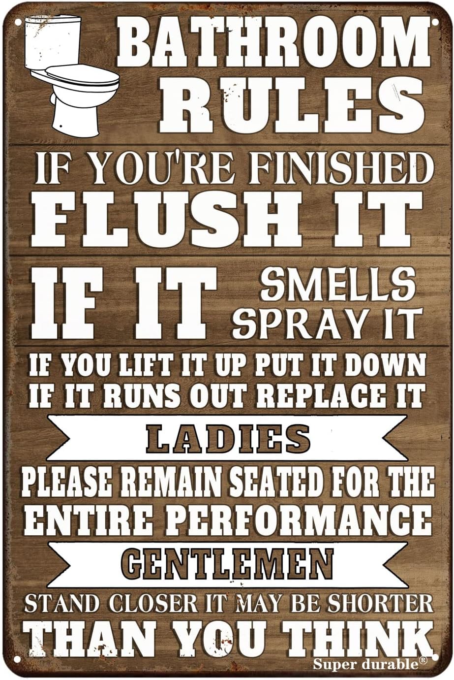 Home Bathroom Sign - Letrero de metal con reglas divertidas