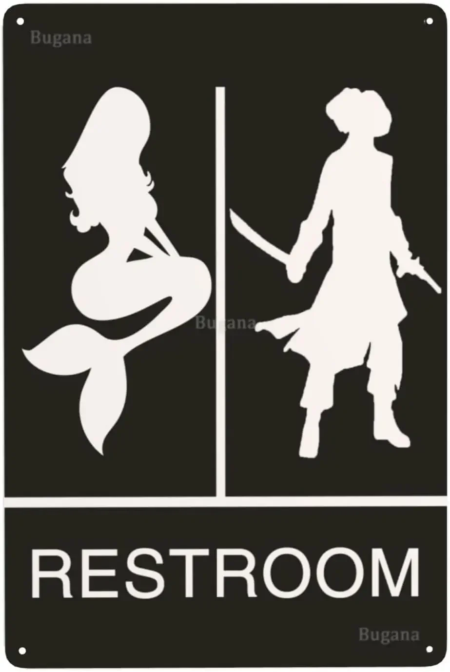 Home Bathroom Sign - Letrero Metálico Vintage de Sirena Pirata