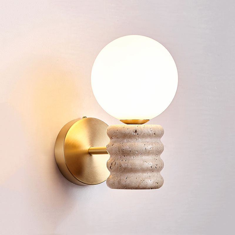 Japanese Home Bathroom Design - Lámpara de Pared de Travertino Amarillo