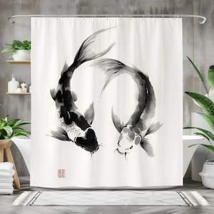 Cortina de ducha de peces, cor - Japanese Home Bathroom Design reseña y precio