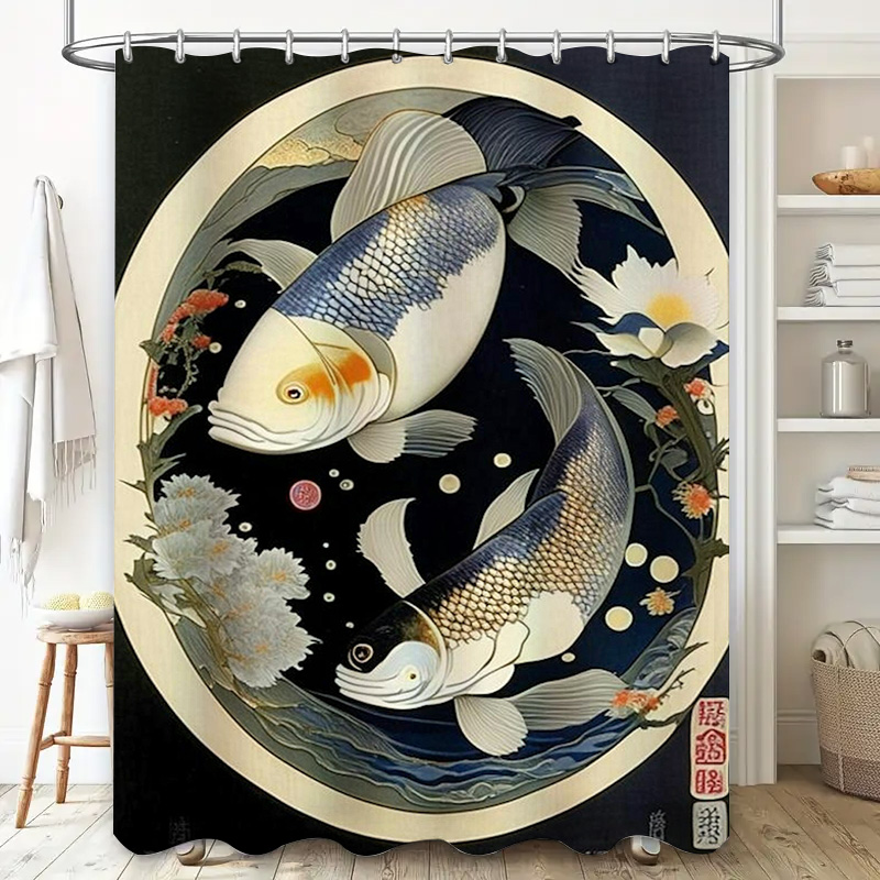 Cortina de ducha con estampado - Japanese Home Bathroom Design reseña y precio