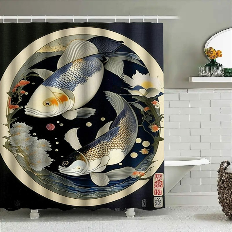 Cortina de ducha con estampado - Japanese Home Bathroom Design reseña y precio